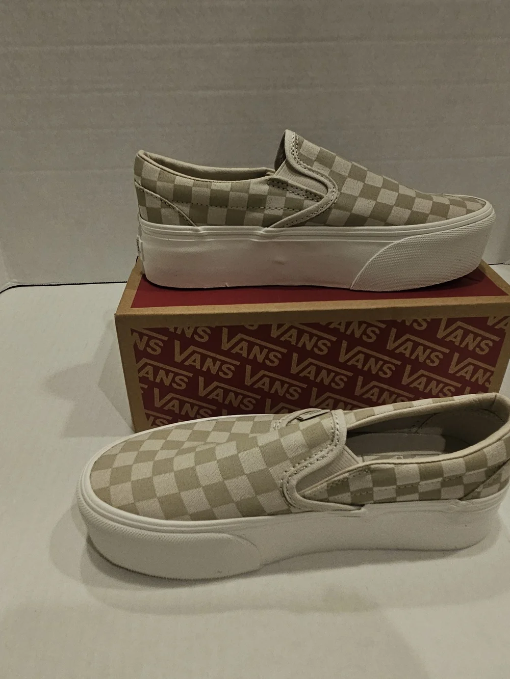 Vans Men’s Classic Slip-On Checkerboard Sneakers - Beige & White